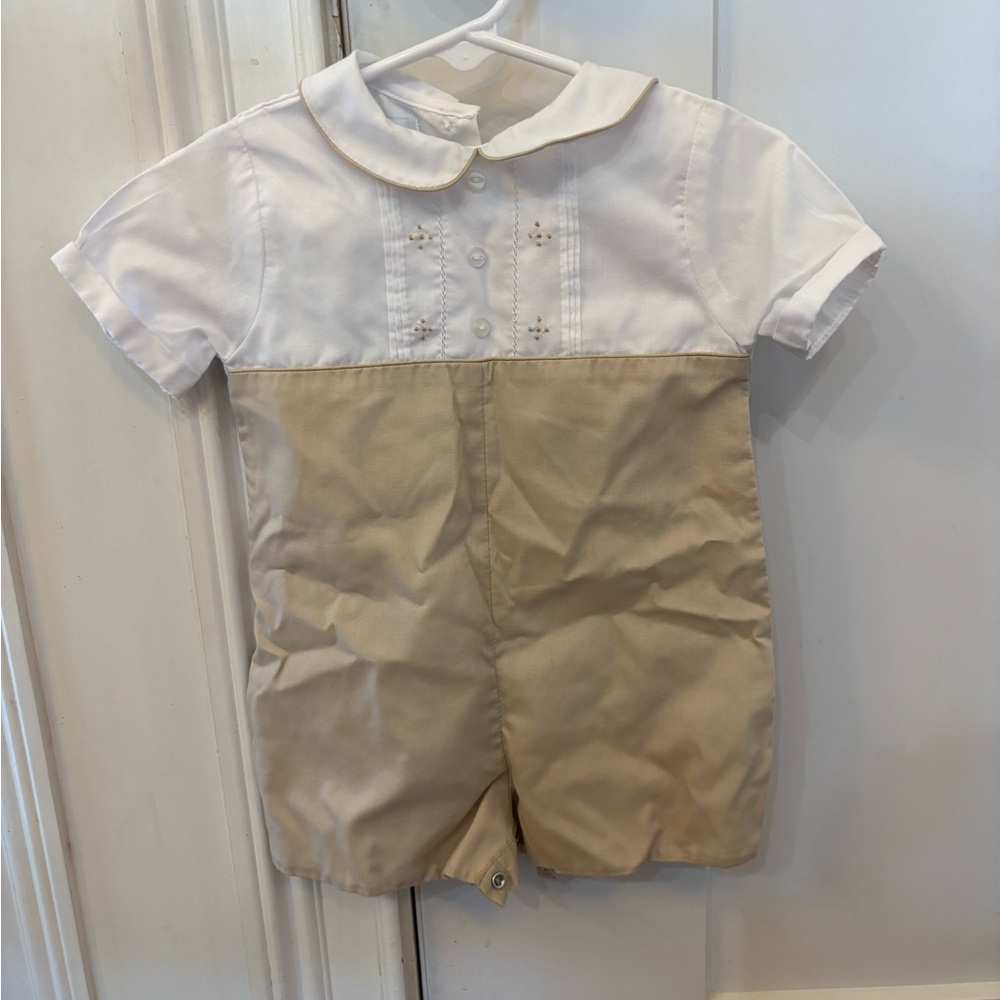 Petit Ami Cream and White Baby Romper